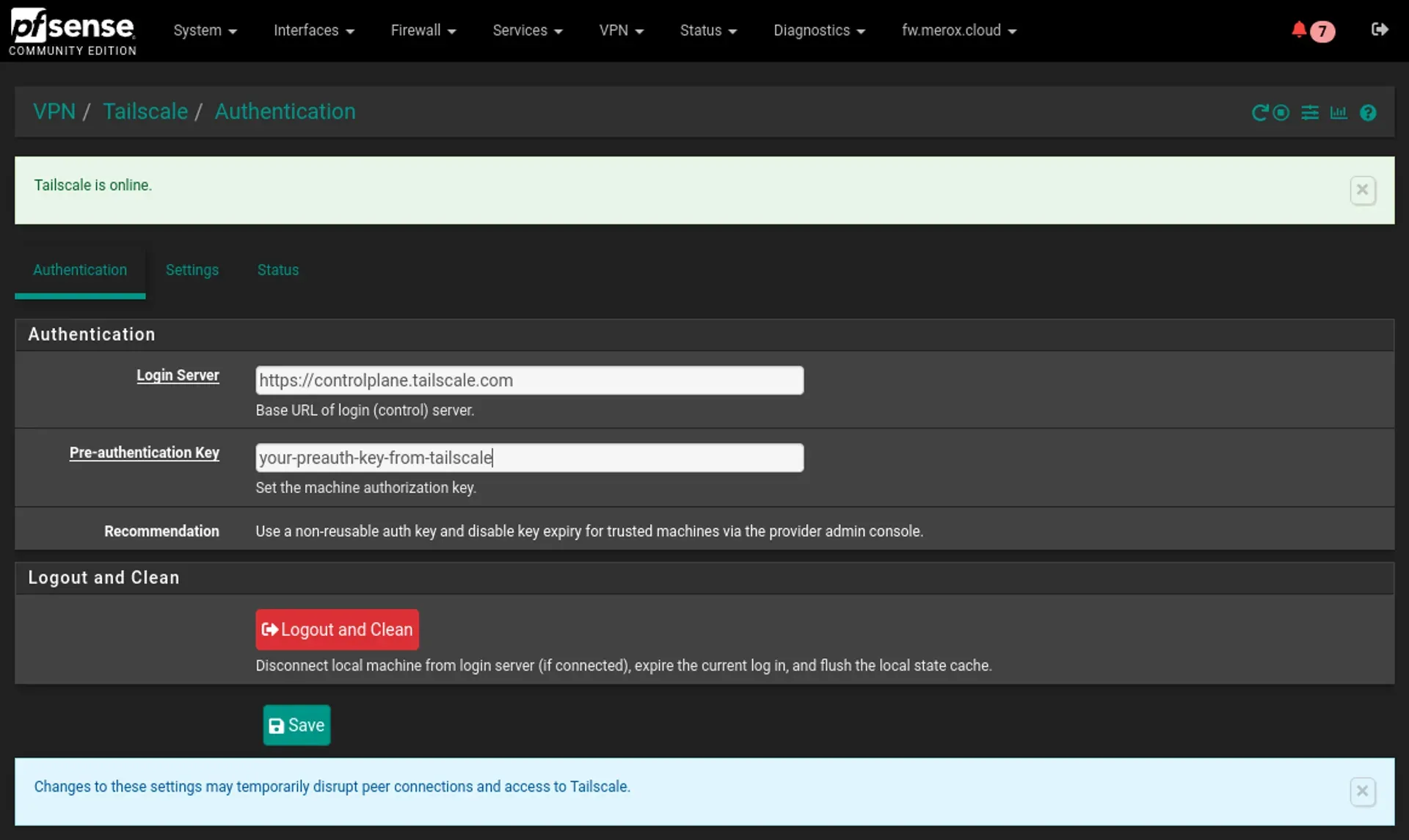 Tailscale pfSense Configuration