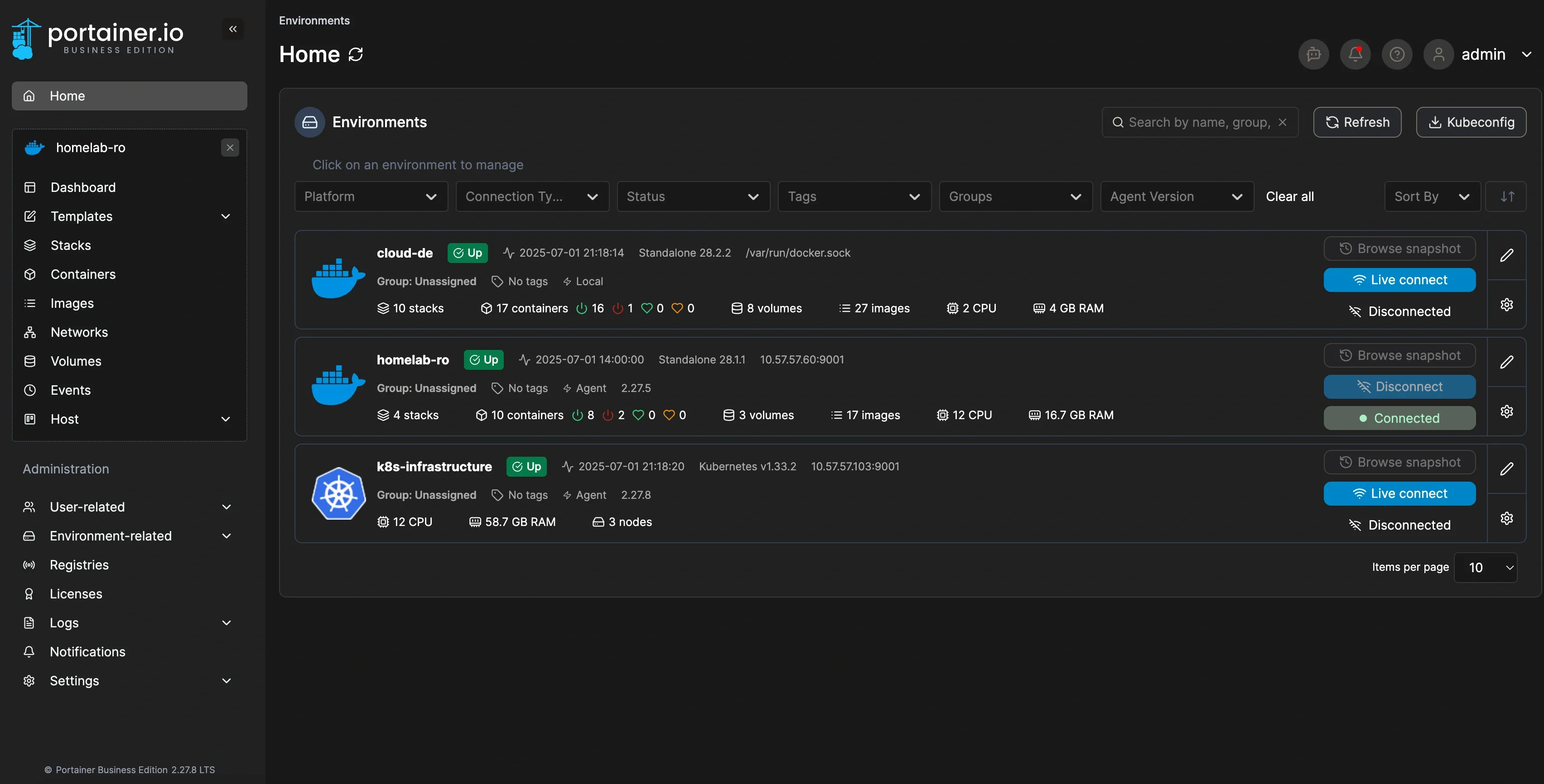 Portainer multi-cluster view