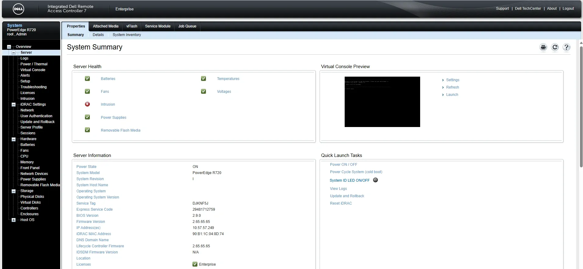 iDRAC management interface