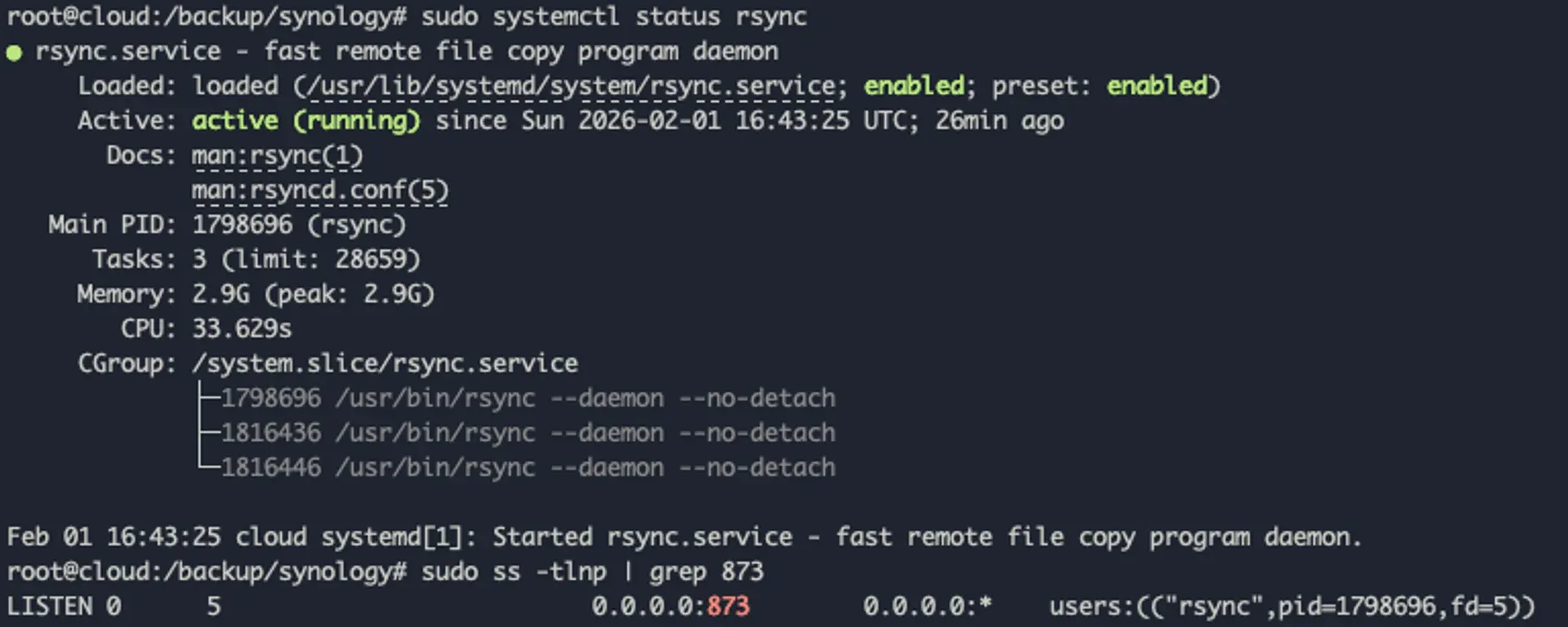 rsync daemon running