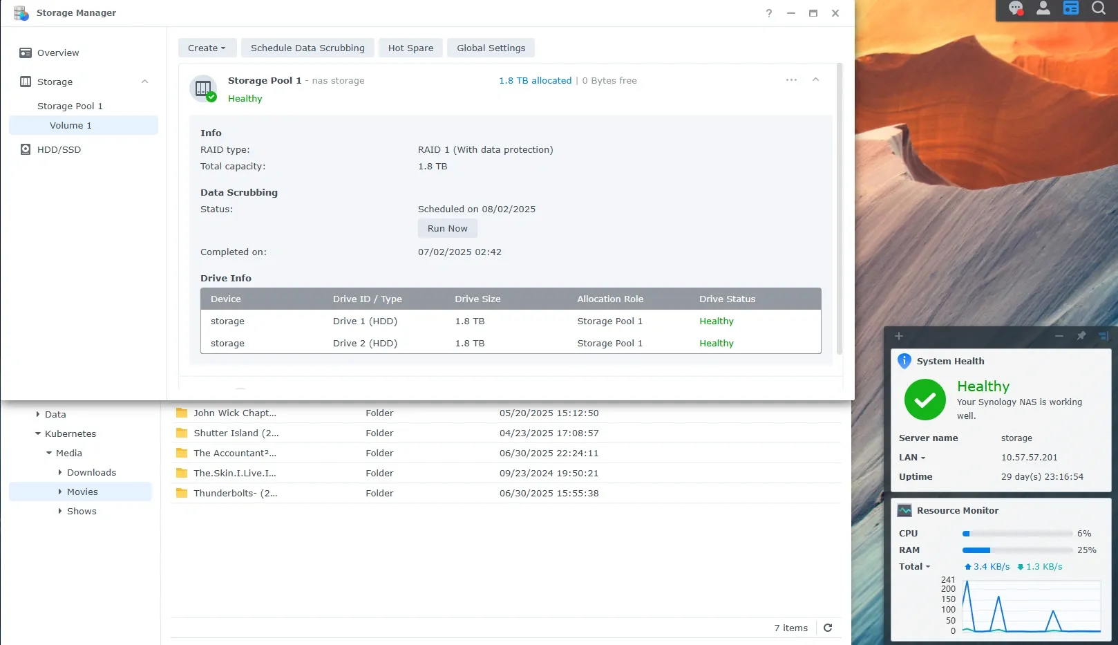 Synology services dashboard